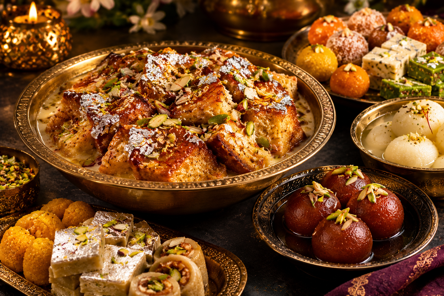 Indian sweets arranged on a platter